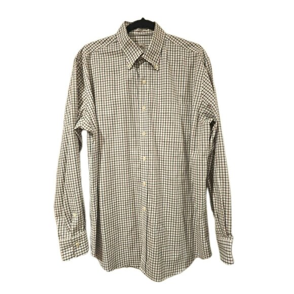Peter Millar Shirt Men LRG Black Brwn Check Plaid Nanoluxe Easy Care Long Sleeve - Picture 3 of 9